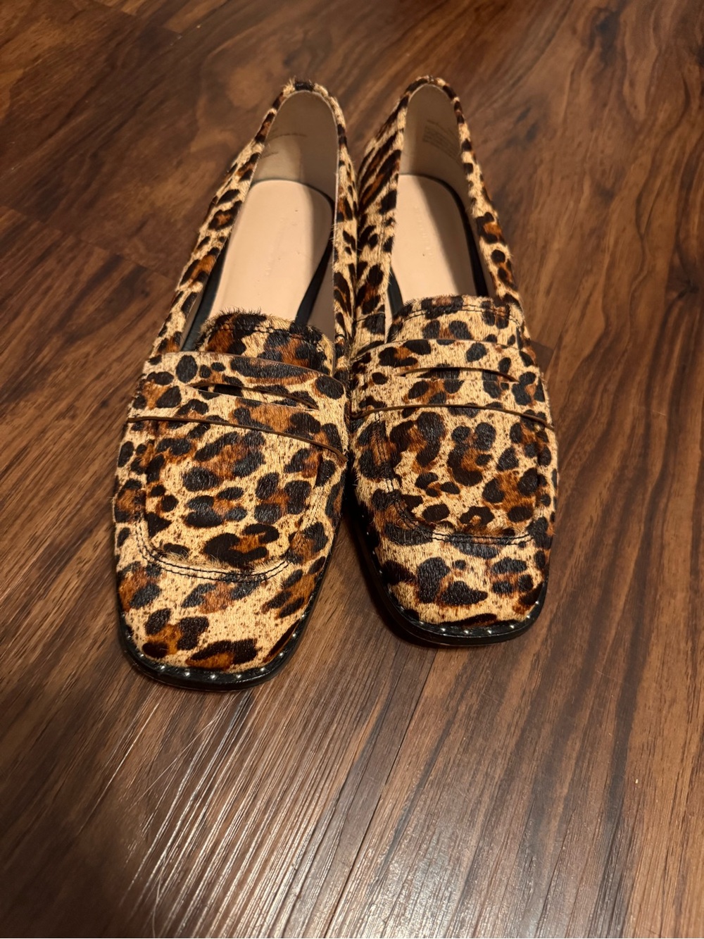 Something Navy Amado Leopard Calf Hair Penny Loafers